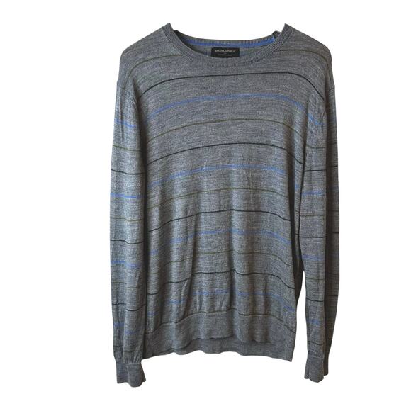 Banana Republic Men's 100% Merino Wool Striped Sweater Gray Size Large Office